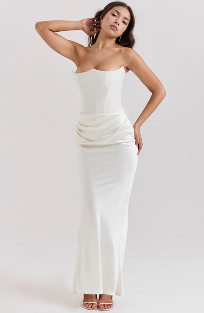 Hera | Women's Elegant Retro Solid Colour Strapless Party Maxi Dress