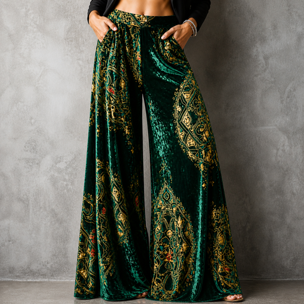 Maude | Women's Coastal Boho Relaxed Wide-Leg Trousers with Pockets