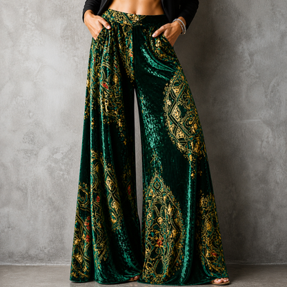 Maude | Women's Coastal Boho Relaxed Wide-Leg Trousers with Pockets