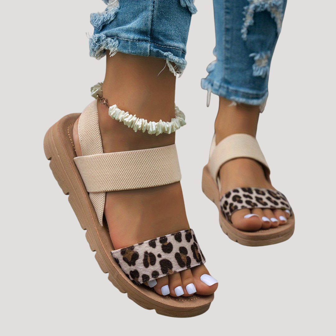 Women's Cushioned Open-Toe Stylish Leopard Print Cross-Strap Flat Sandals for Ultimate Comfort