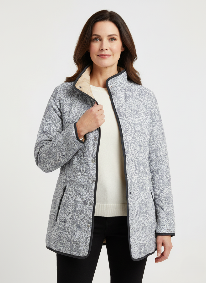Women's Relaxed Vintage Geometric Print Quilted Jacket