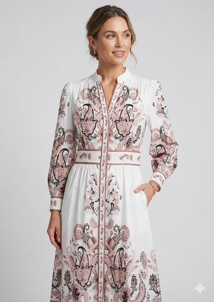 Women's Heidi-Inspired Floral Maxi Dress with V-Neck and Long Sleeves for Festive Occasions