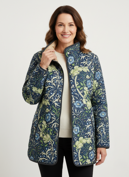 Women's Relaxed Vintage Botanical Print Quilted Jacket