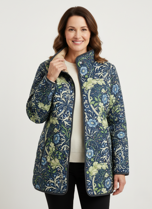 Women's Relaxed Vintage Botanical Print Quilted Jacket
