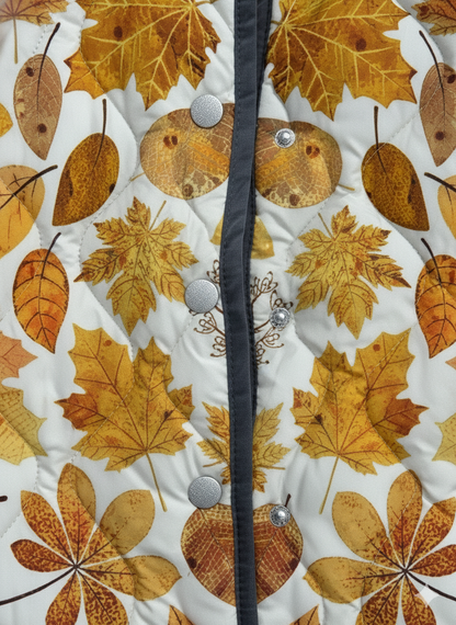 Women's Relaxed Vintage Autumn Leaf Print Quilted Jacket