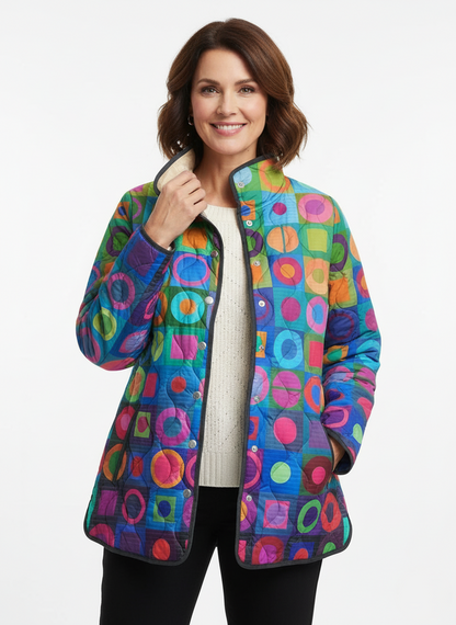 Women's Relaxed Retro Geometric Colour Block Quilted Jacket