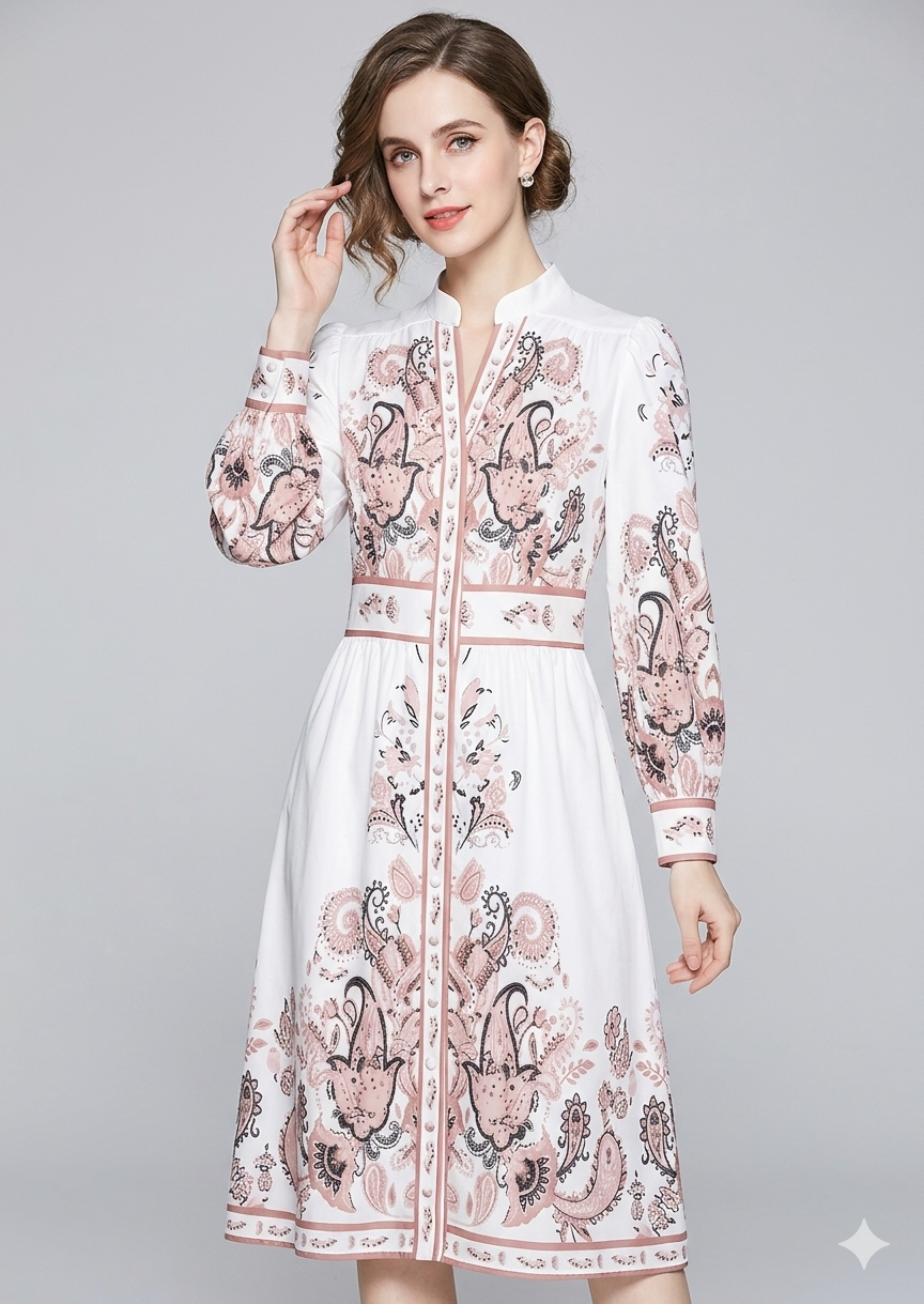 Women's Heidi-Inspired Floral Maxi Dress with V-Neck and Long Sleeves for Festive Occasions
