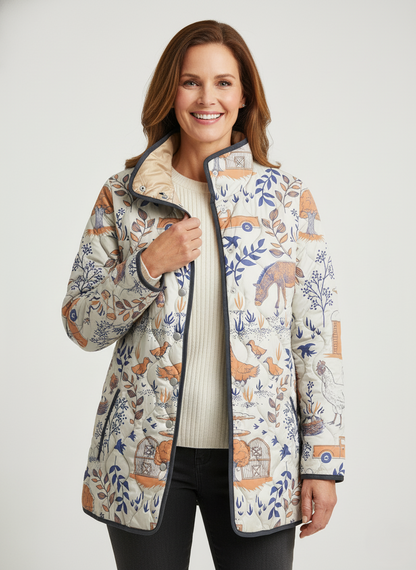 Women's Relaxed Vintage Farmyard Print Quilted Jacket