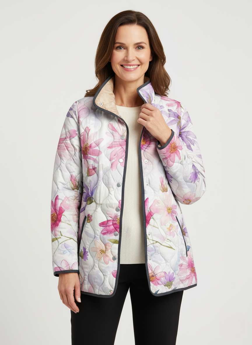 Women's Relaxed Pastel Floral Print Quilted Jacket