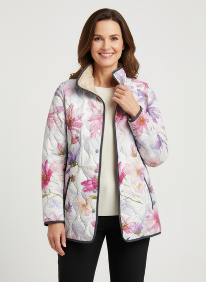 Women's Relaxed Pastel Floral Print Quilted Jacket