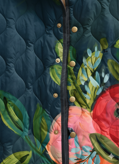 Women's Relaxed Navy Floral Bloom Quilted Jacket