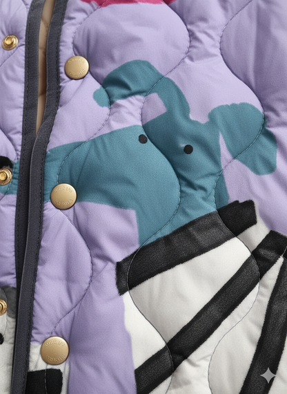 Women's Relaxed Colourful Dog Print Quilted Jacket