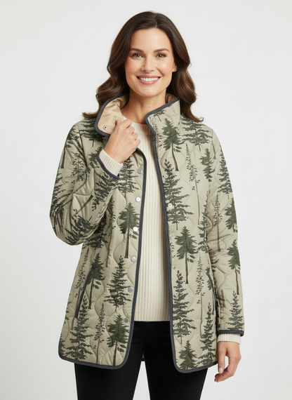 Women's Relaxed Forest Pine Print Quilted Jacket