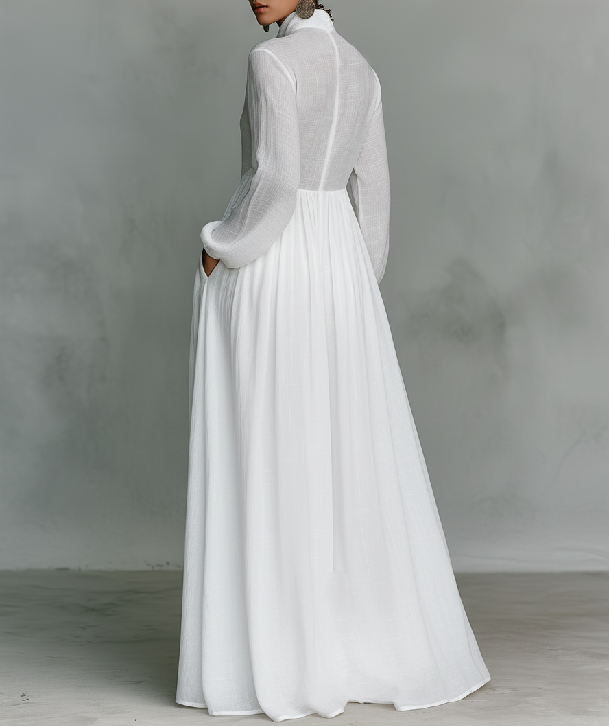 Elisa | Women's and Maxi Dress with Patchwork, High Neck, and Long Sleeves, Minimalist Style