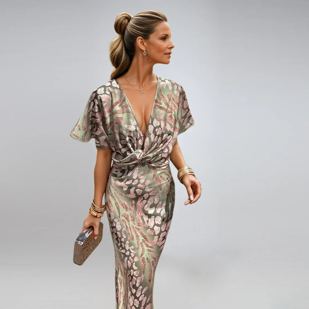 Kelsey | Women's Long dress with V-neckline and twisted detail