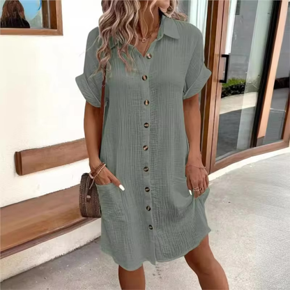 Fenna | Women's Relaxed Effortless Button Midi Dress with Pockets
