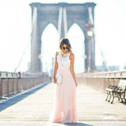 Women's Sleeveless Maxi Dress with Lace Bodice