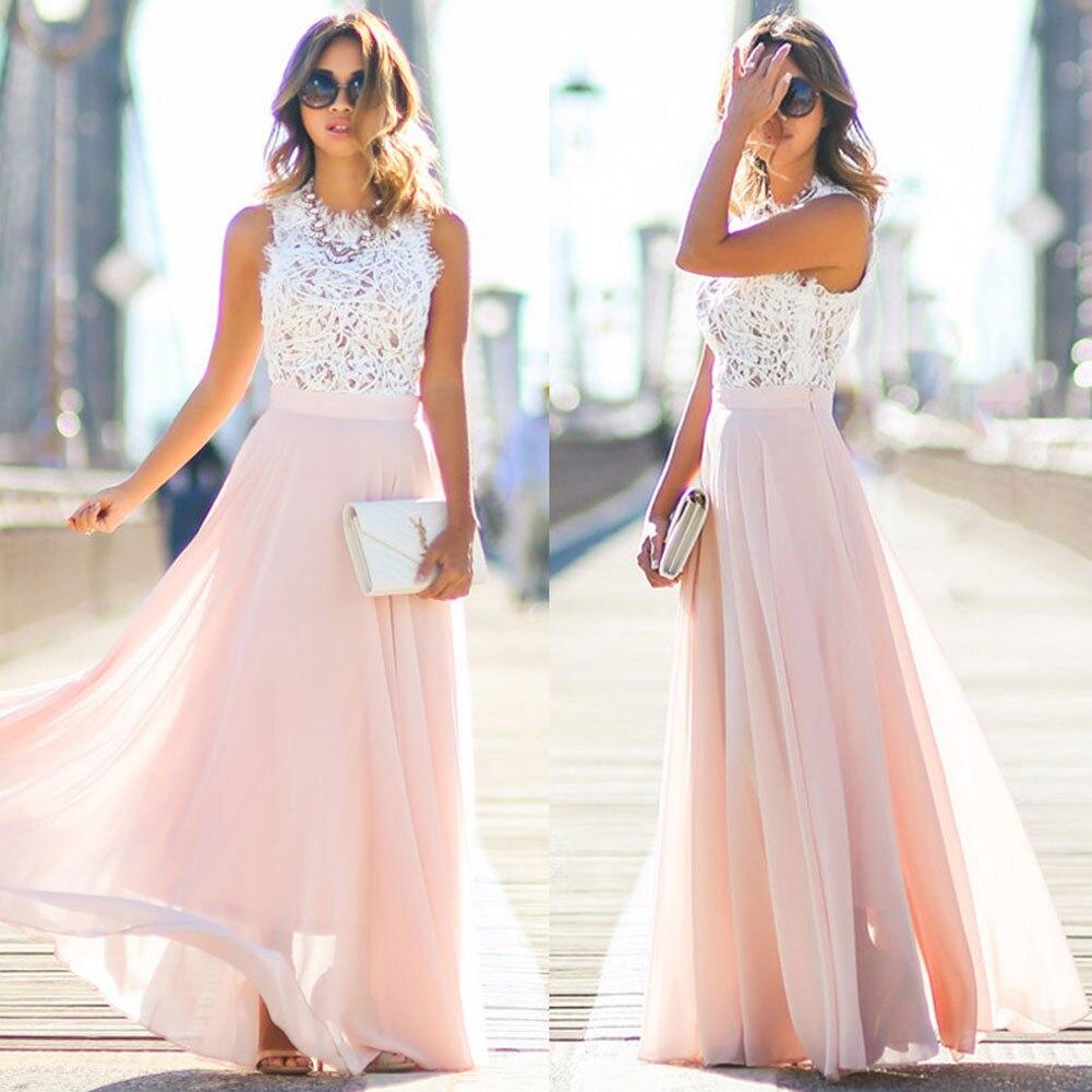 Women's Sleeveless Maxi Dress with Lace Bodice