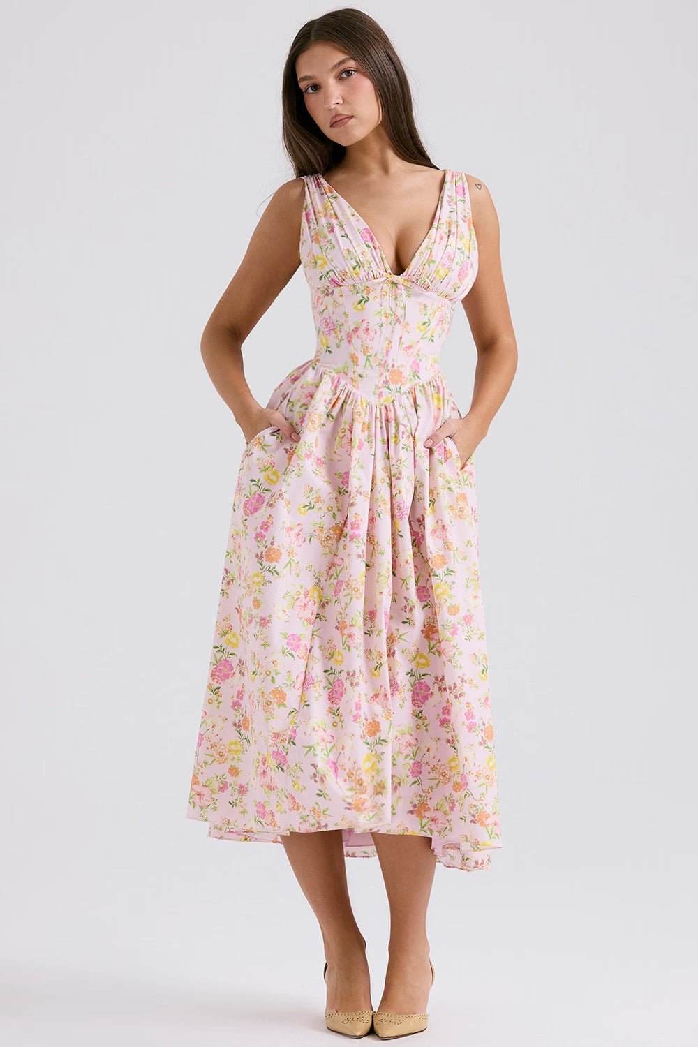 Aeliana | Women's Elegant Flattering Summer Midi Dress