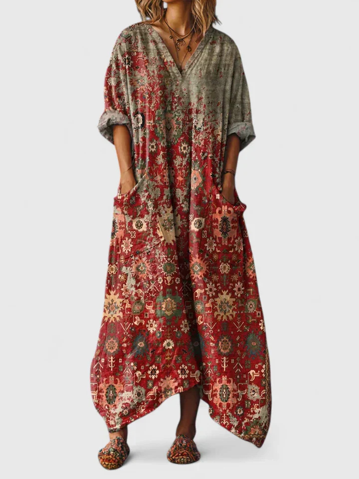 Indra | Women's Maxi Dress with V-Neck and Pockets