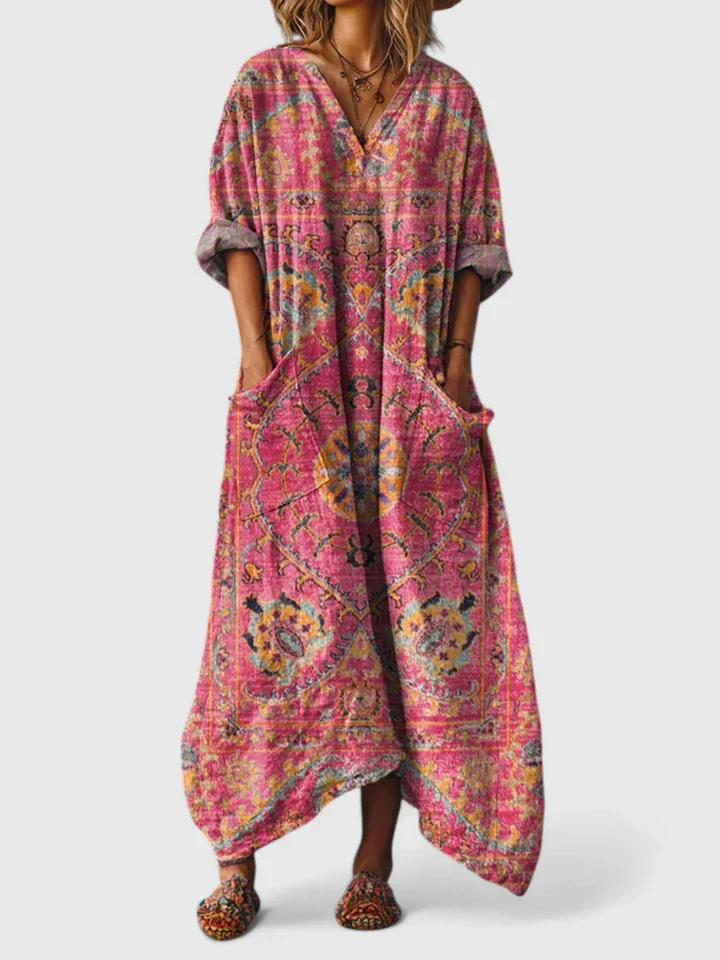 Indra | Women's Maxi Dress with V-Neck and Pockets