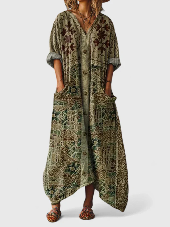 Indra | Women's Maxi Dress with V-Neck and Pockets