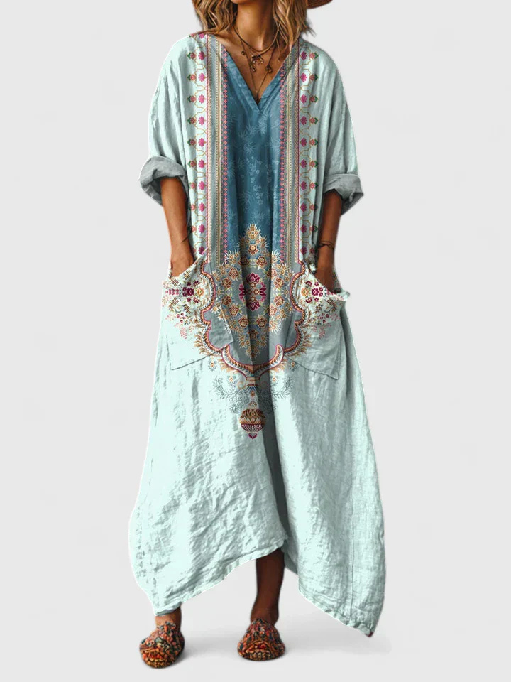 Indra | Women's Maxi Dress with V-Neck and Pockets