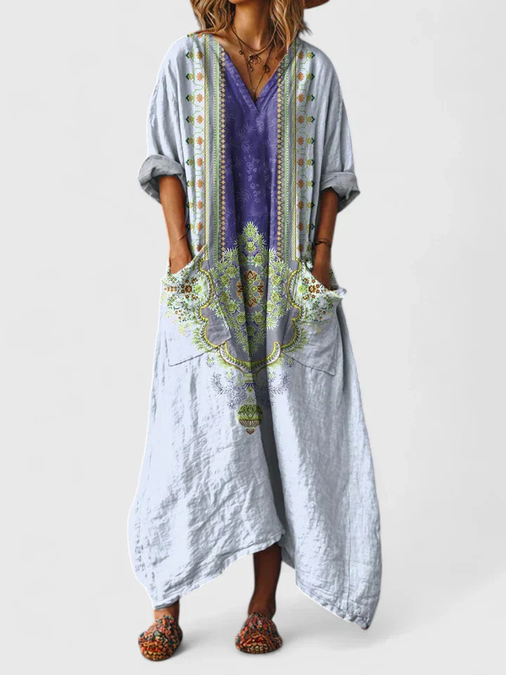 Indra | Women's Maxi Dress with V-Neck and Pockets