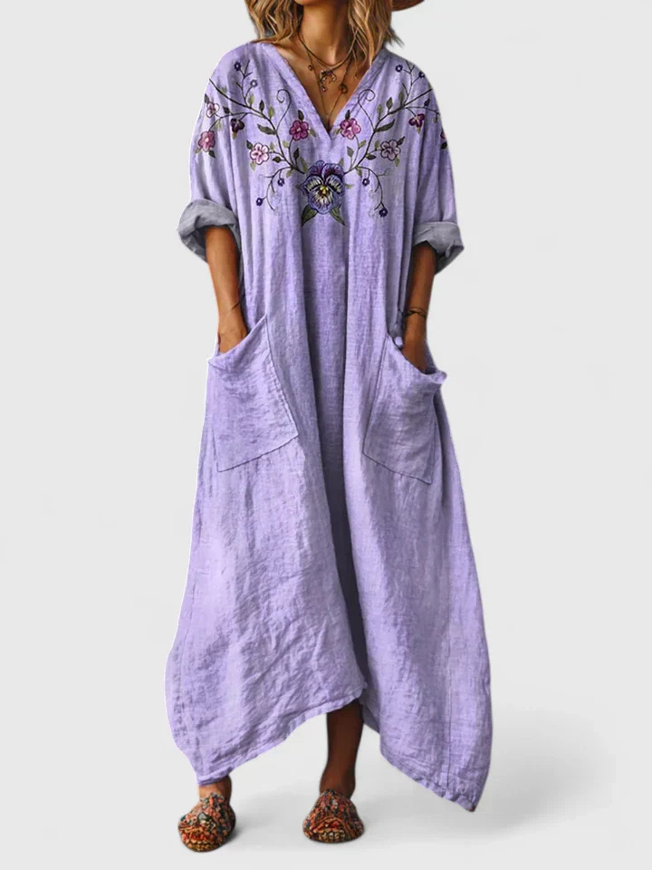 Indra | Women's Maxi Dress with V-Neck and Pockets