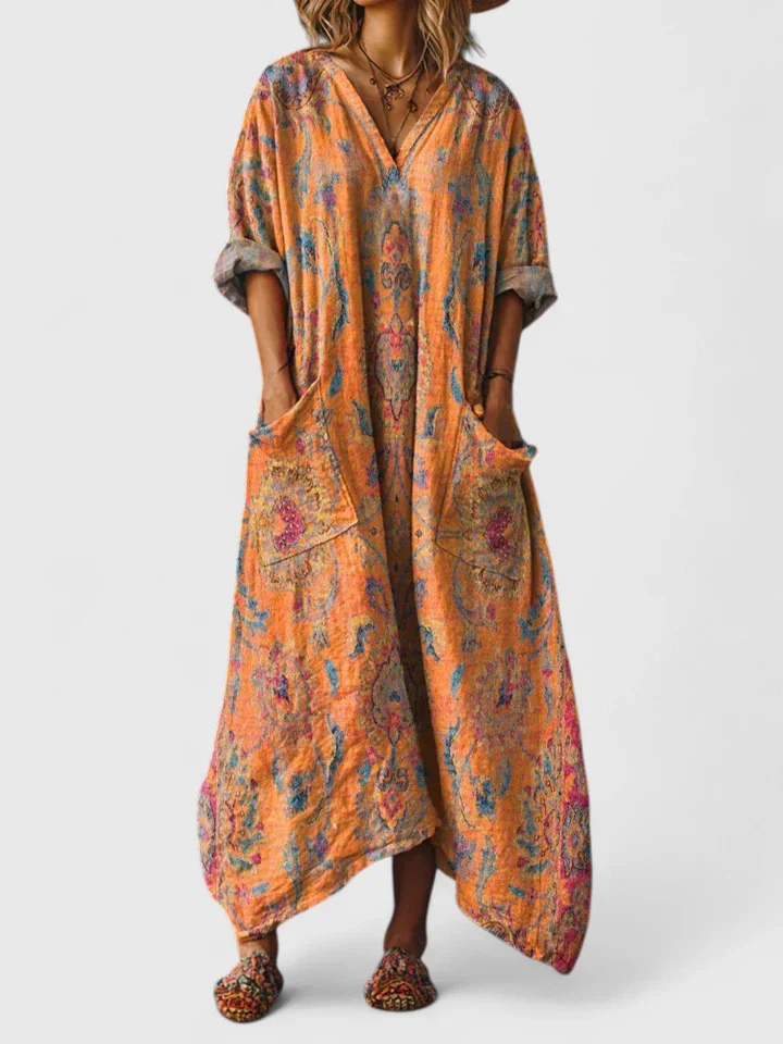 Indra | Women's Maxi Dress with V-Neck and Pockets