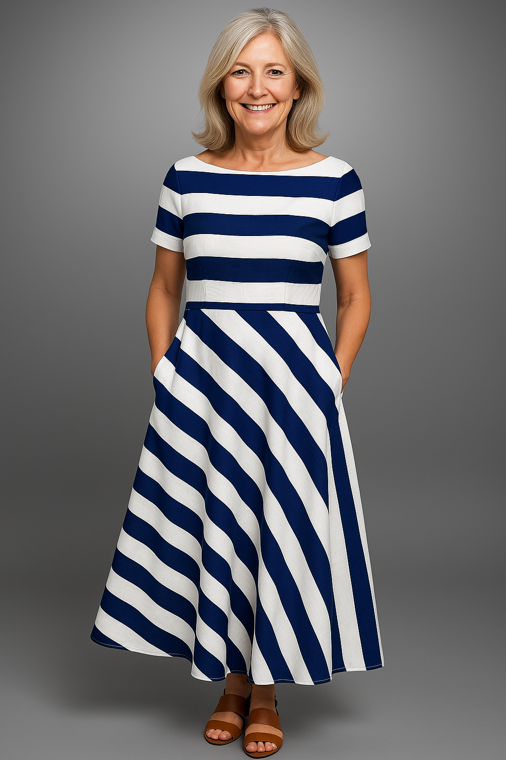 Natalia | Women's Long Stripe Maxi Dress, Handmade