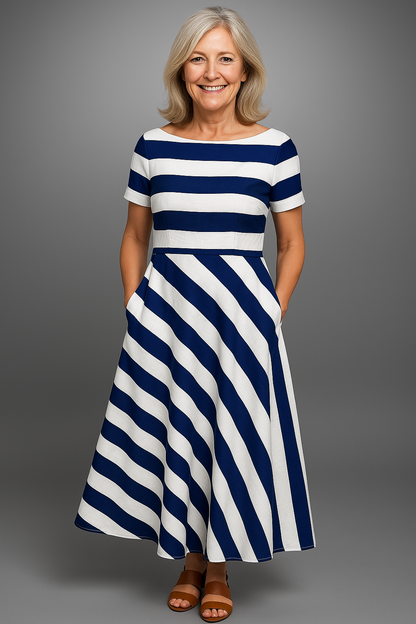 Natalia | Women's Long Stripe Maxi Dress, Handmade