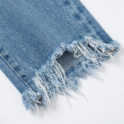 Vivara | Women's Vintage-Inspired Cropped Straight Leg Jeans with Fringe
