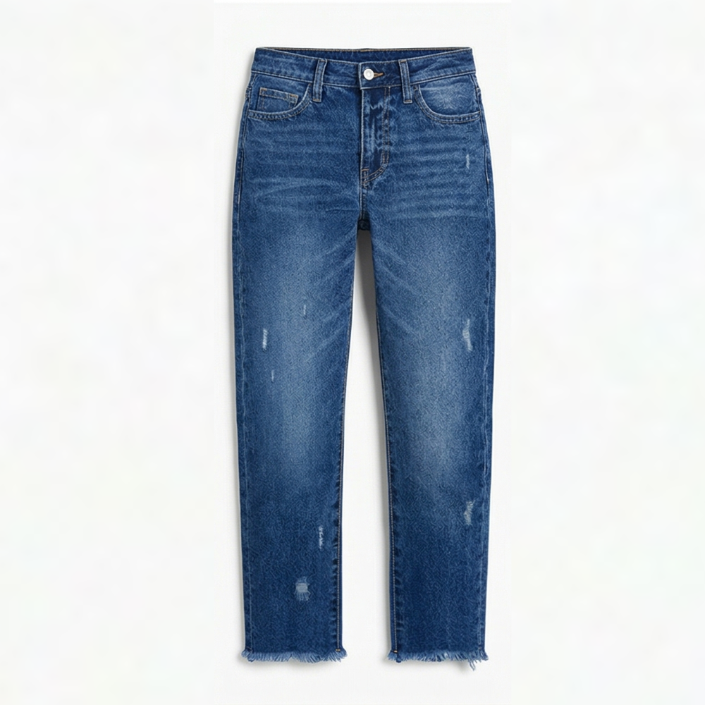Vivara | Women's Vintage-Inspired Cropped Straight Leg Jeans with Fringe