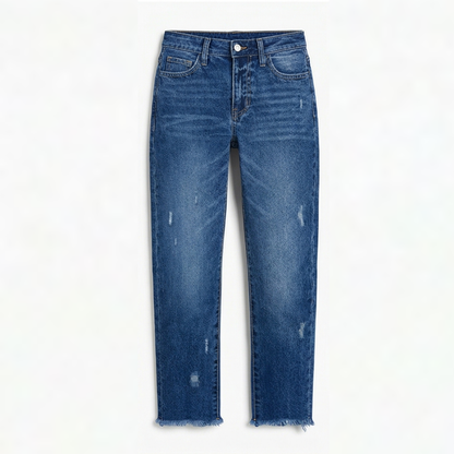 Vivara | Women's Vintage-Inspired Cropped Straight Leg Jeans with Fringe