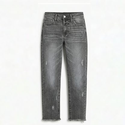 Vivara | Women's Vintage-Inspired Cropped Straight Leg Jeans with Fringe