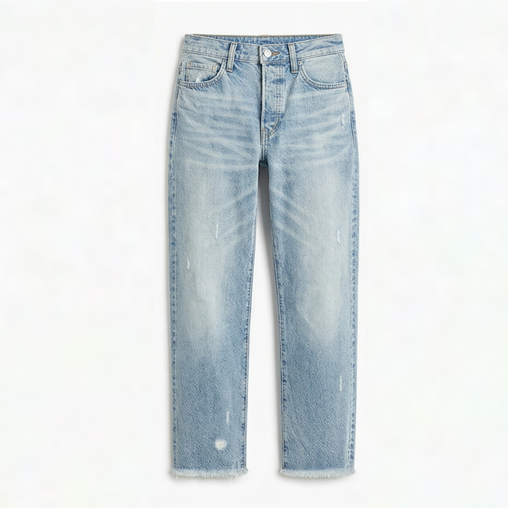 Vivara | Women's Vintage-Inspired Cropped Straight Leg Jeans with Fringe