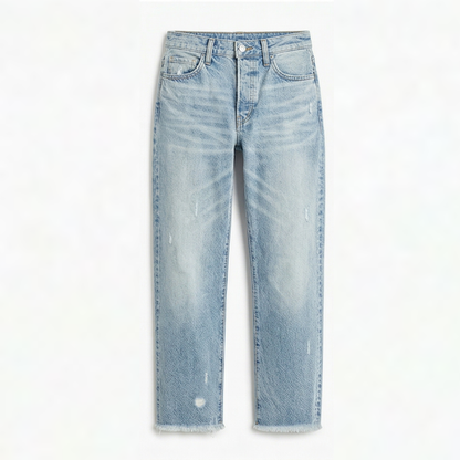 Vivara | Women's Vintage-Inspired Cropped Straight Leg Jeans with Fringe