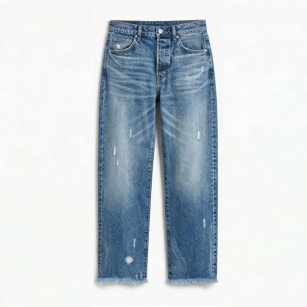 Vivara | Women's Vintage-Inspired Cropped Straight Leg Jeans with Fringe