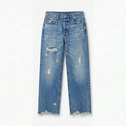 Vivara | Women's Vintage-Inspired Cropped Straight Leg Jeans with Fringe