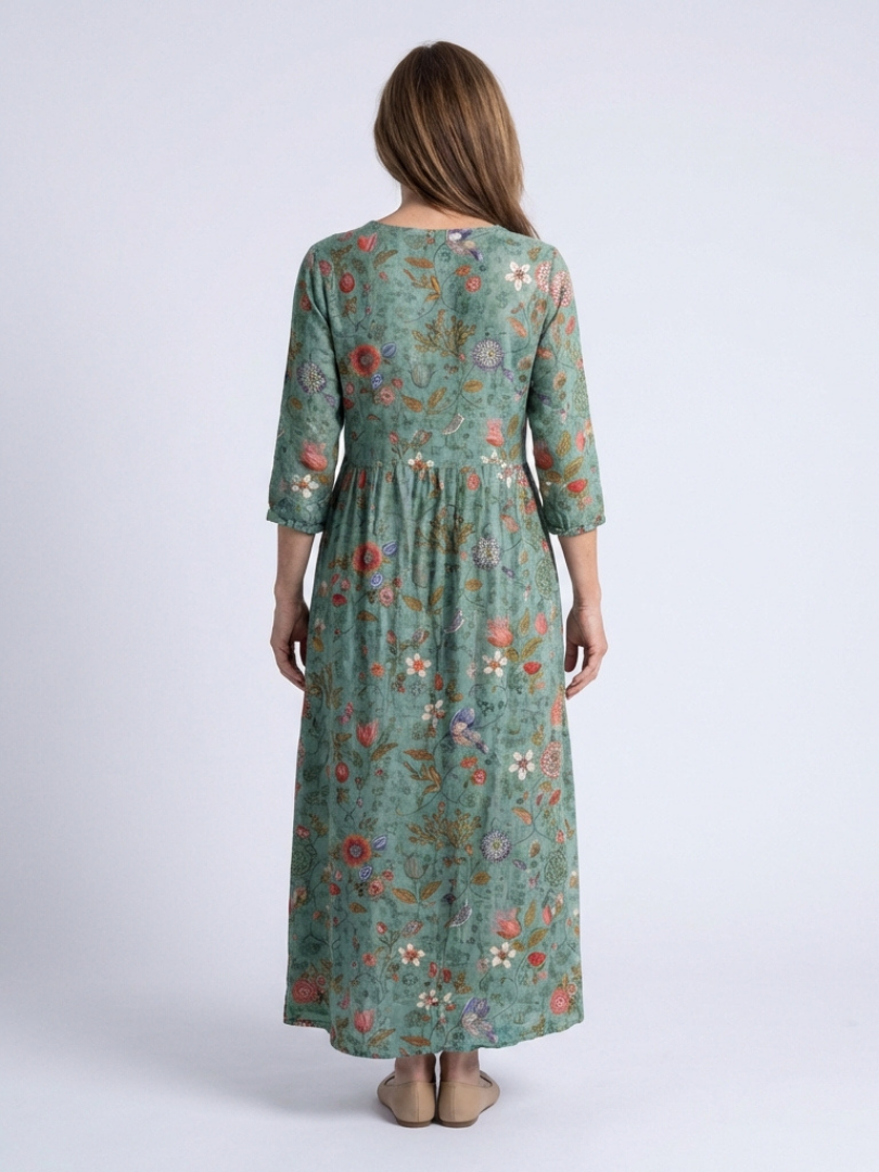 Marina | Women's Relaxed Floral V Neck Three Quarter Sleeve Maxi Dress