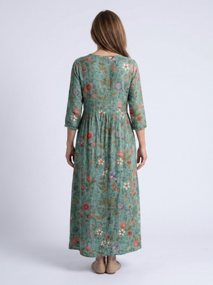 Marina | Women's Relaxed Floral V Neck Three Quarter Sleeve Maxi Dress