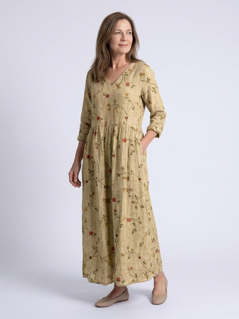 Marina | Women's Relaxed Floral V Neck Three Quarter Sleeve Maxi Dress