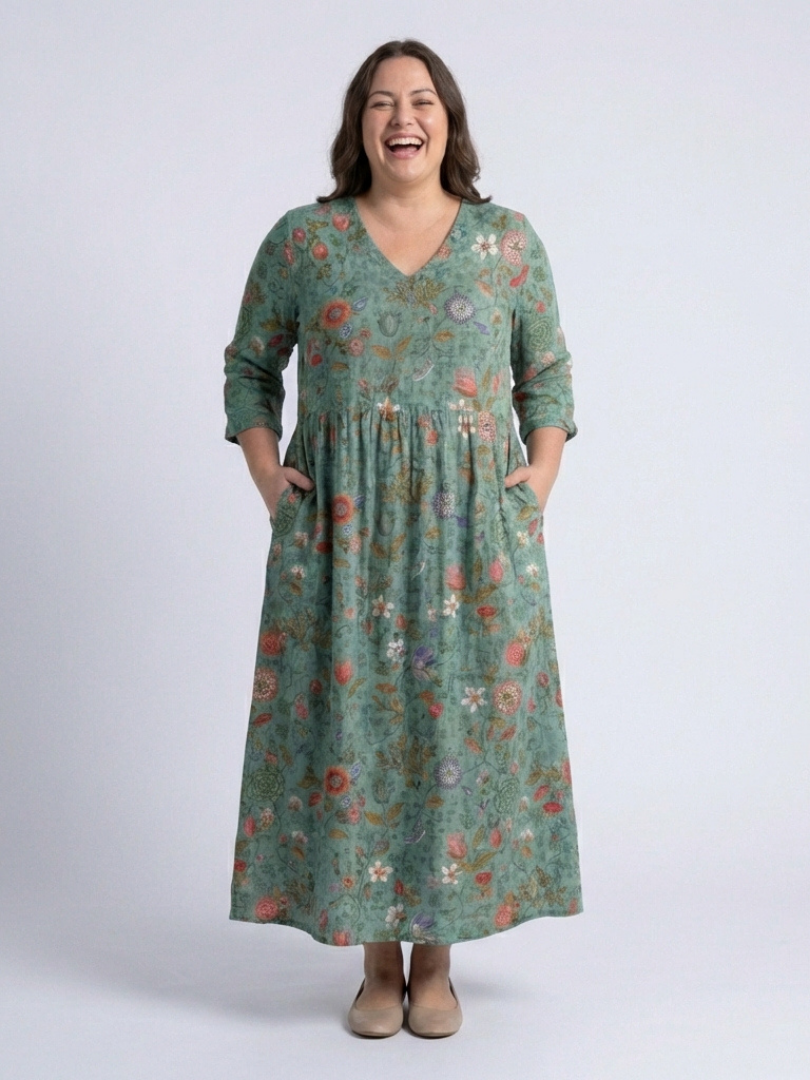 Marina | Women's Relaxed Floral V Neck Three Quarter Sleeve Maxi Dress