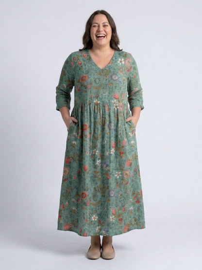 Marina | Women's Relaxed Floral V Neck Three Quarter Sleeve Maxi Dress