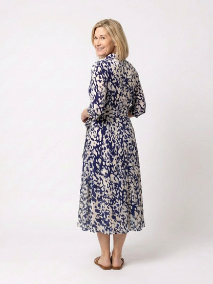 Oriana | Women's Relaxed Collared Long Sleeve Waist Tie Midi Dress