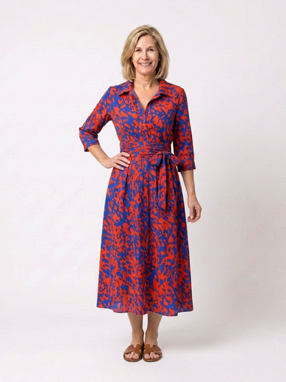Oriana | Women's Relaxed Collared Long Sleeve Waist Tie Midi Dress