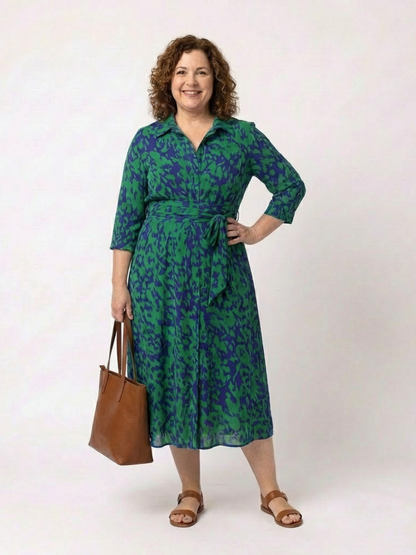 Oriana | Women's Relaxed Collared Long Sleeve Waist Tie Midi Dress