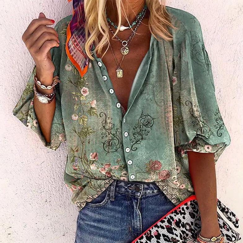 Maria | Women's Blouse with Floral Print and Buttons