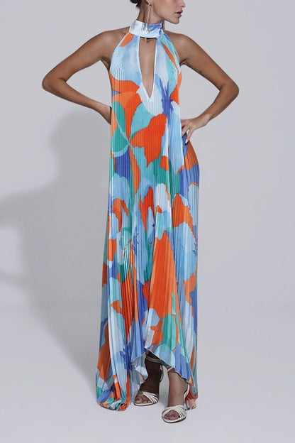 Isla | Women's Elegant Halter Pleated Maxi Dress